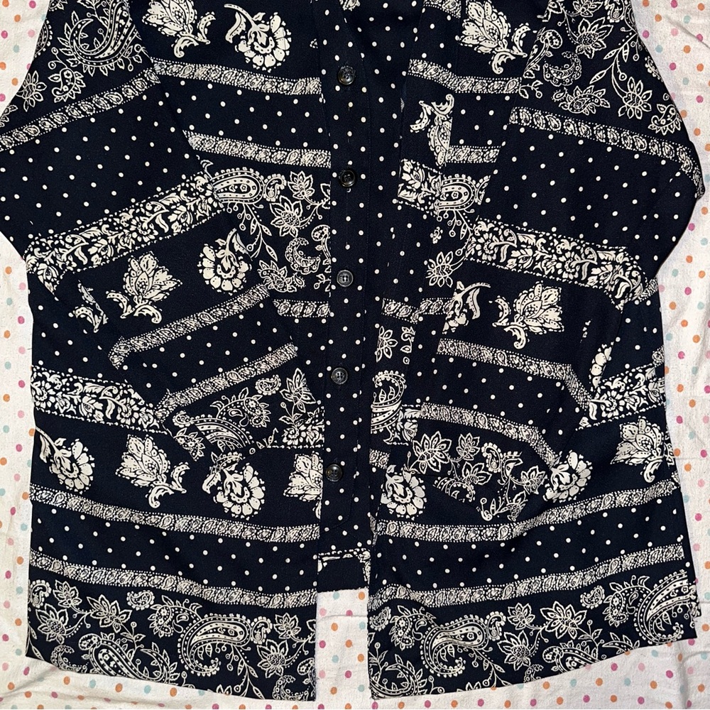 Alfred Dunner 16W Black Paisley Floral Dot Blouse - Shoulder Pads - Picture 3 of 5